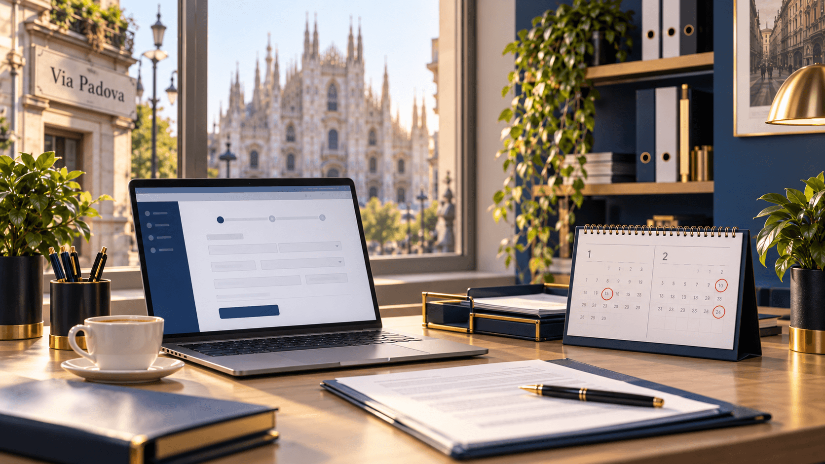 Decreto flujos 2027: cupos, click day y nulla osta — Patronato CAF Milano Calendario de los click day 2027 y formulario de solicitud online del Decreto flujos en la pantalla de un portátil, en el patronato de Milano en la zona de Padova